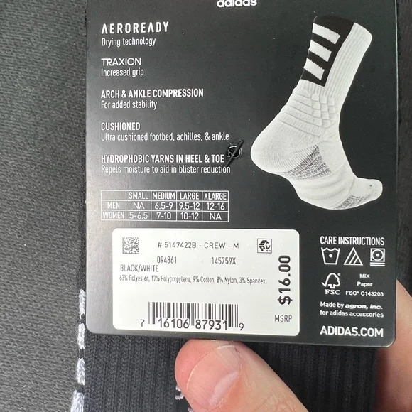 Adidas creator 365 basketball socks size M mens 6.5-9 - Picture 2 of 2
